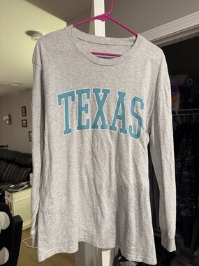 Women’s L State of Mind Gray Long Sleeve Tee with Teal TEXAS Print